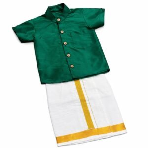 veshti & shirt Dark Green and white