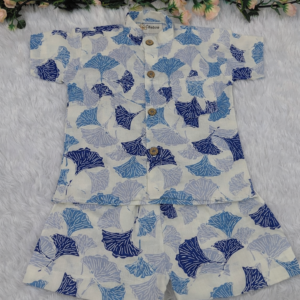 Blue Leaf Print Kids Cotton Co-Ord Set