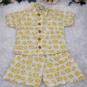 Yellow Elephant Print Kids Cotton Co-Ord Set