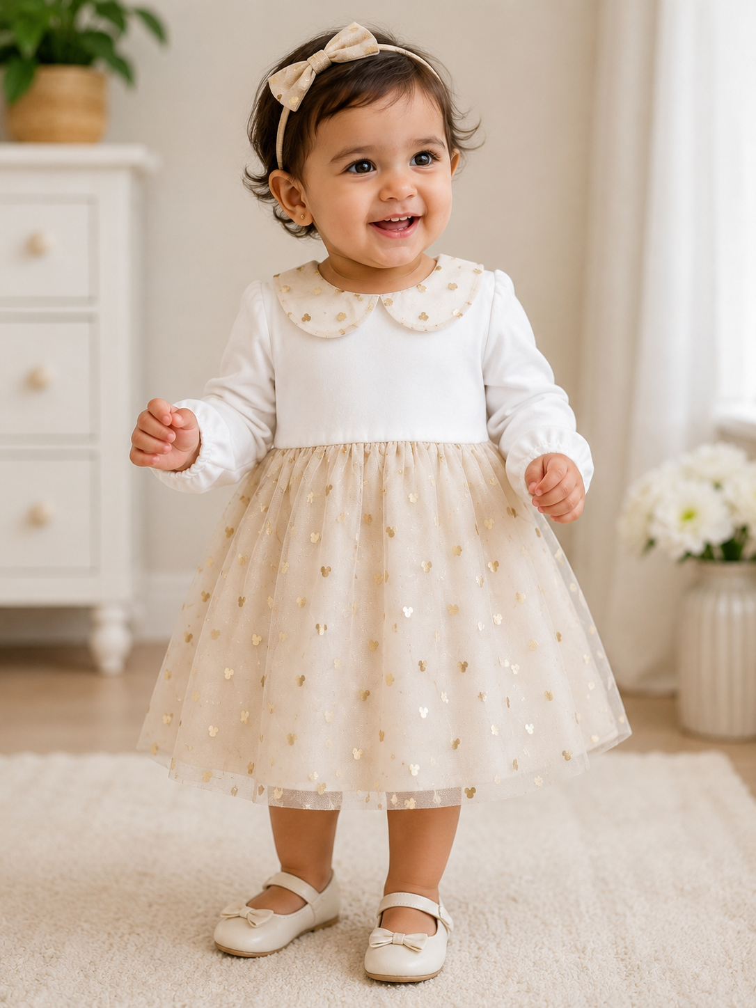 Babzo Girls Party Wear Mesh Dress