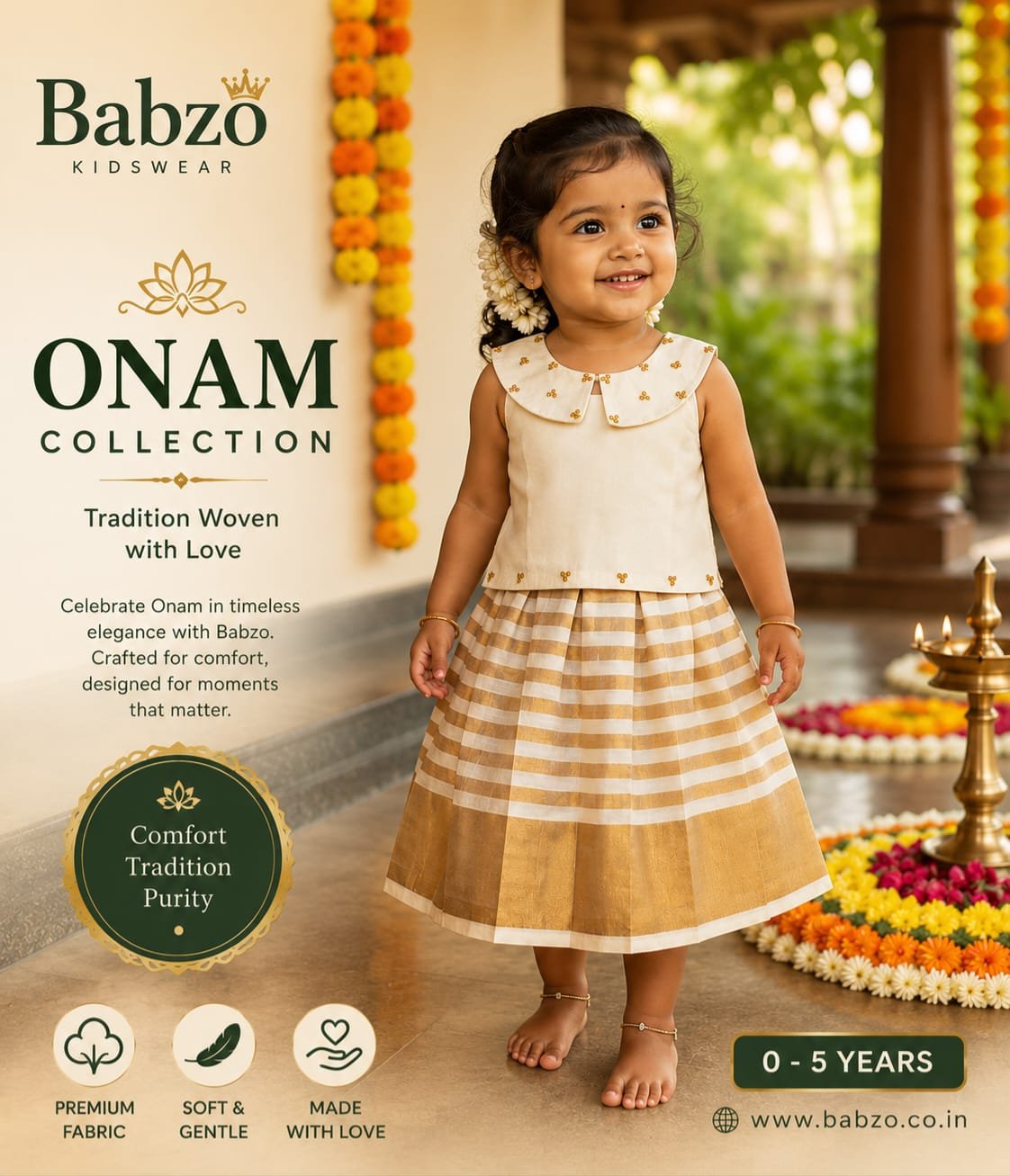 Babzo Onam Special Girls Ethnic Wear Set 🌼 - Image 2