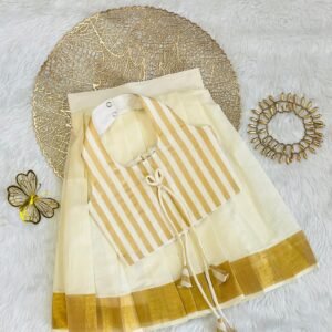 Babzo Onam Special Kasavu Skirt & Top Set for Baby Girls
