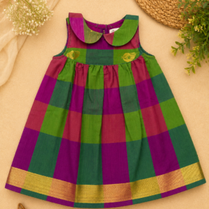 BABZO – Green & Magenta Checked Traditional Frock