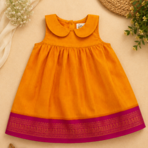 BABZO – Mustard Yellow & Pink Traditional Frock